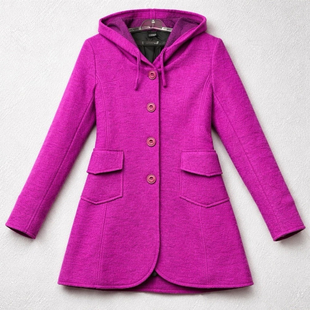Floyd by Smith Hooded Wool‎ Coat Italy Women M Purple Button Front Lined Jacket